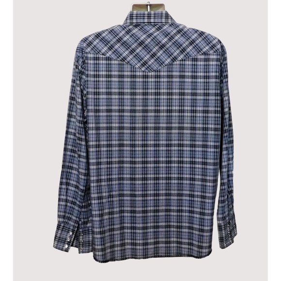 Frontier Western Snap Shirt XL Black Blue White Plaid Long Sleeve - Picture 4 of 6